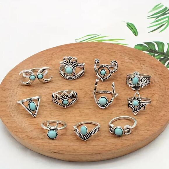 NEW 11pc - SZ 6-8 Silver Stackable Ring Set – Boho Vintage Fashion Jewelry - Picture 2 of 2